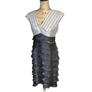 Black/ silver Adrianna Papell Tiered Iridescent 
Layered Sheath Cocktail  Dress